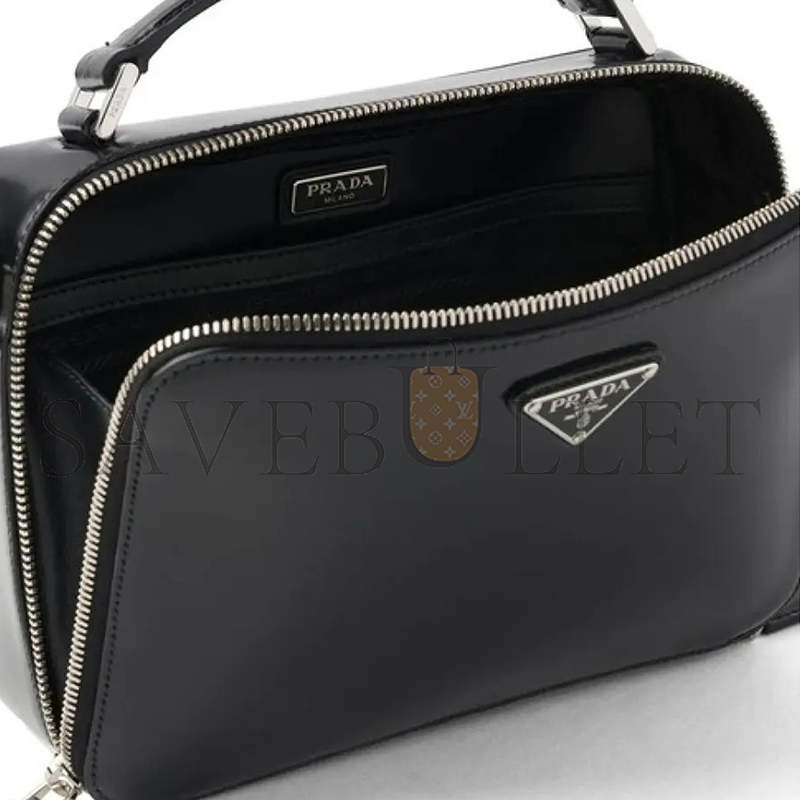 Pra*a brique saffiano leather handbag in black 2vh069 (22*16*6cm)